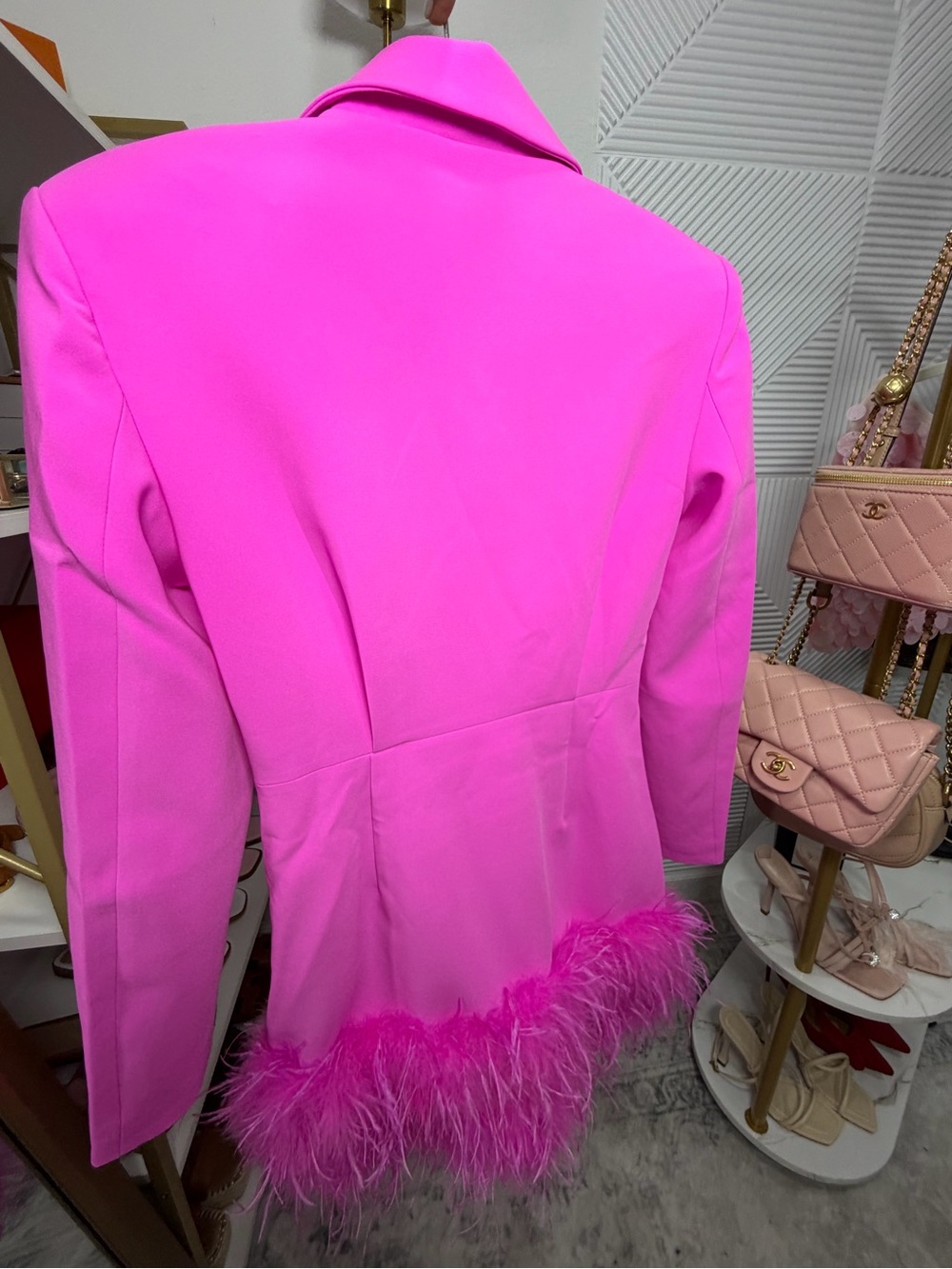 Fashion Nova Hot Pink Feather Hem Blazer - Picture 6 of 15